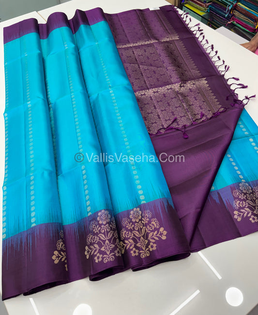 Pure Soft Silk Saree - Blue with Purple - VVPSS067