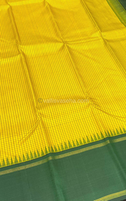 Pure Kanchipuram Silk Saree - Lovely Yellow and Green - Thalampoo - Retta Petta Border - VVPS006