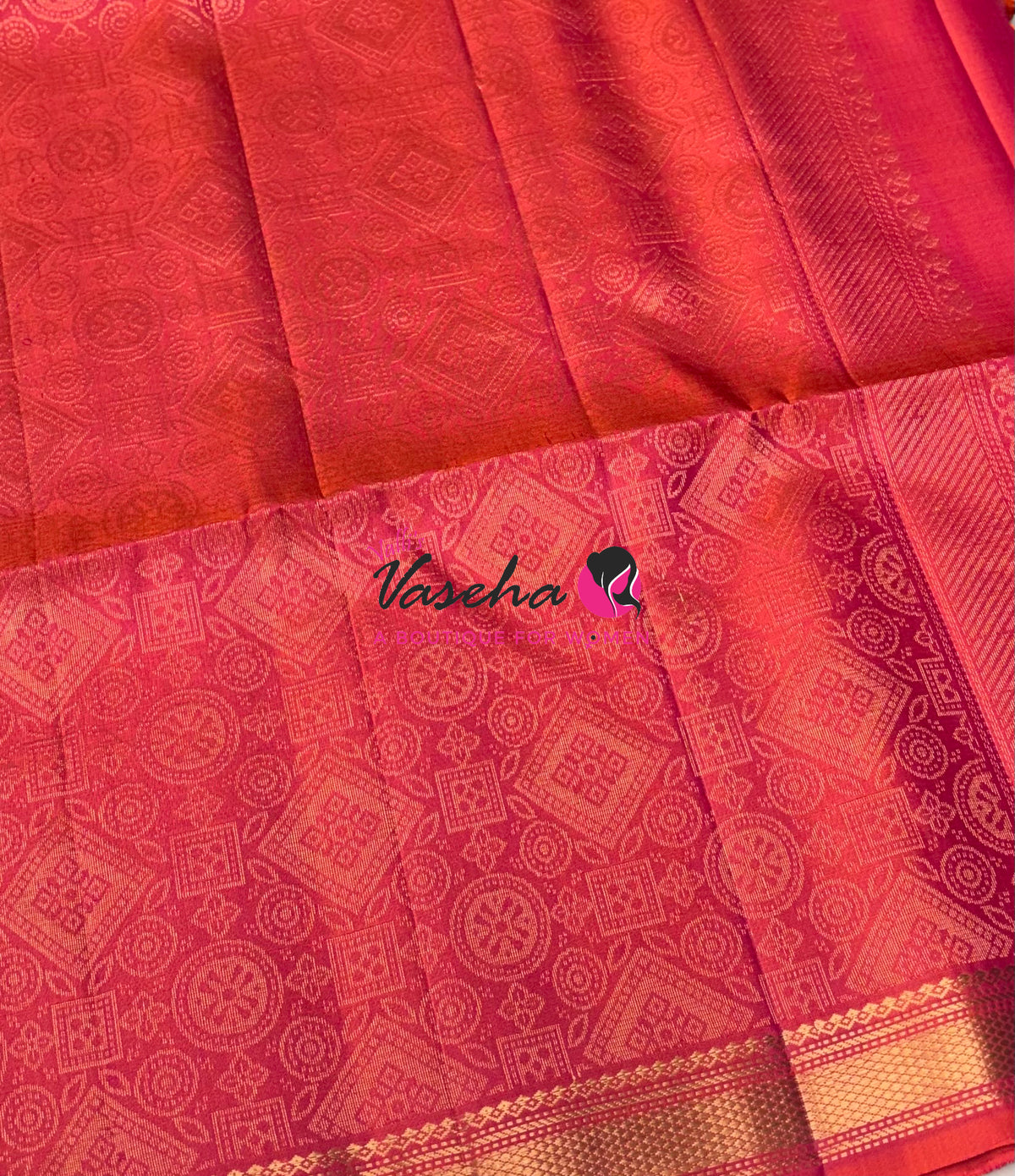 Pure Soft Silk Saree  - Peachish Pink  Shade - VVPSS144