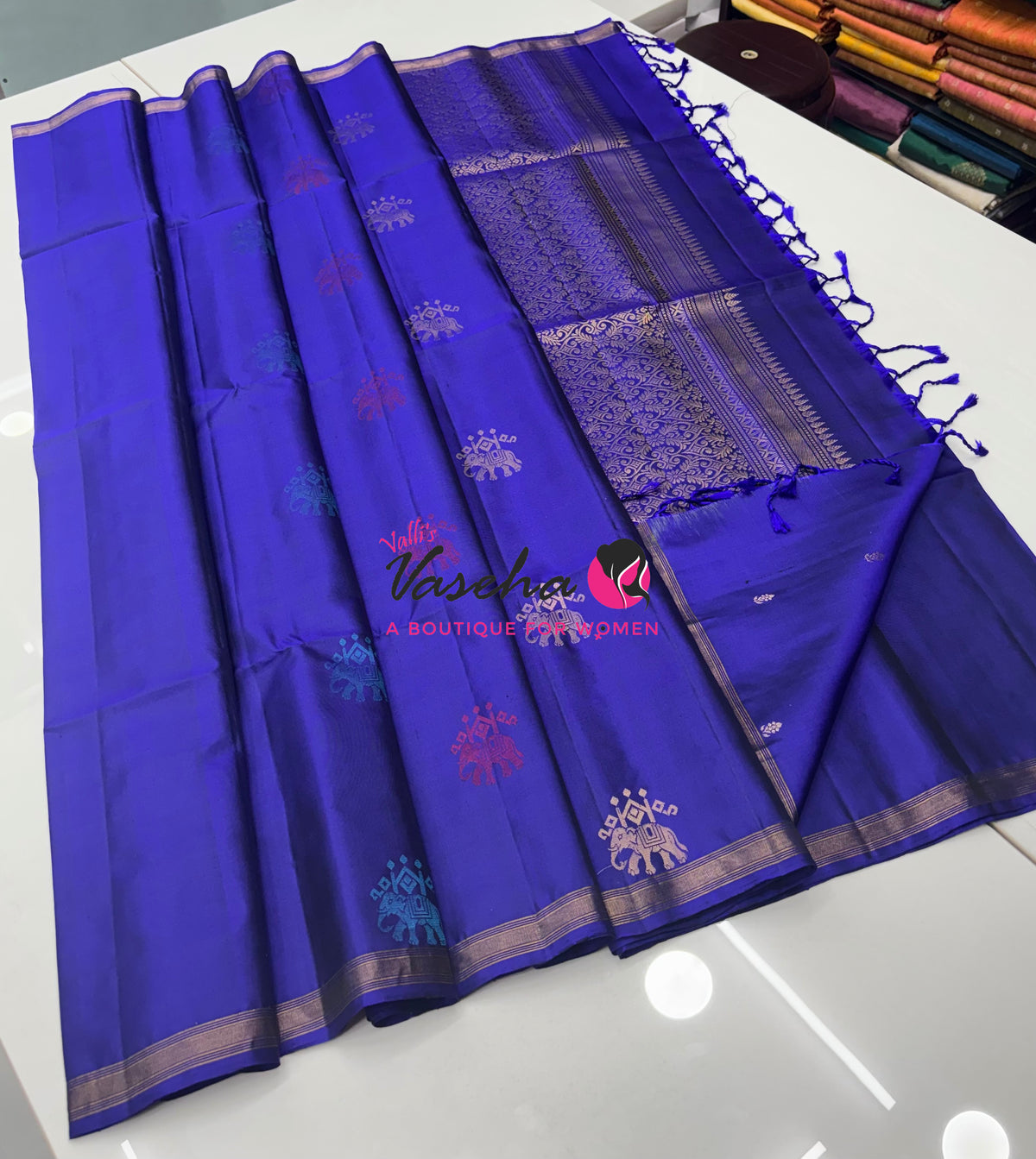 Pure Soft Silk Saree  - Treble Zari Weaving Butta - Blue Shade - VVPSS125