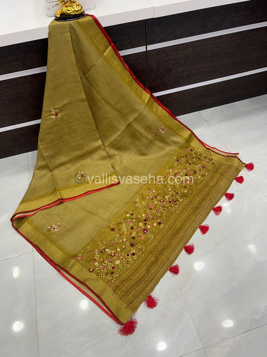 French Knot - Tissue Saree - Green Shade - VVLFN002