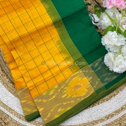 Semi Silk Cotton Saree - Yellow & Green - VVSSC001