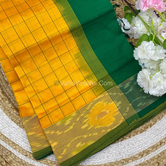 Semi Silk Cotton Saree - Yellow & Green - VVSSC001