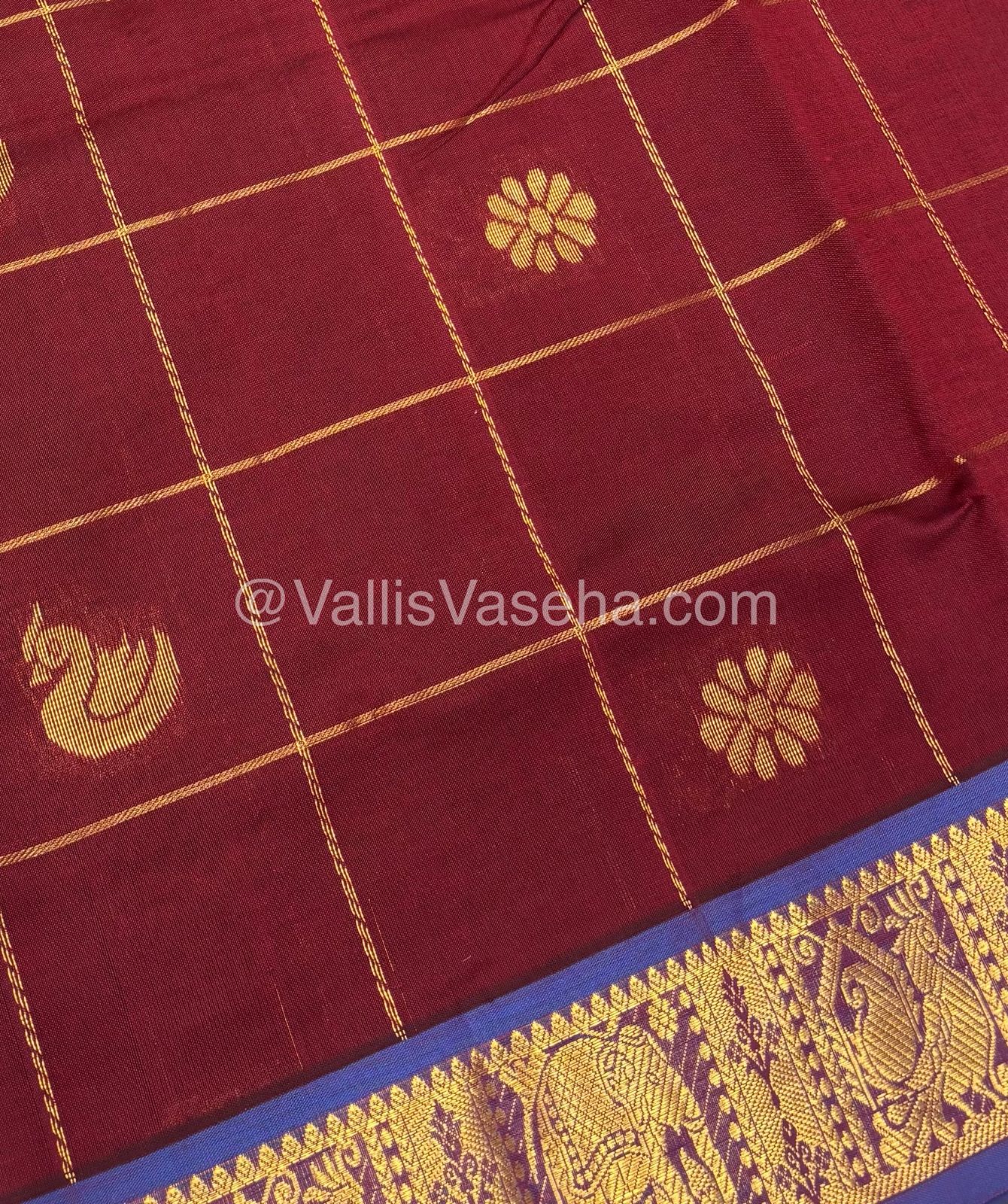 Semi Silk Cotton Saree - Maroon with Blue shade - VVSSC002