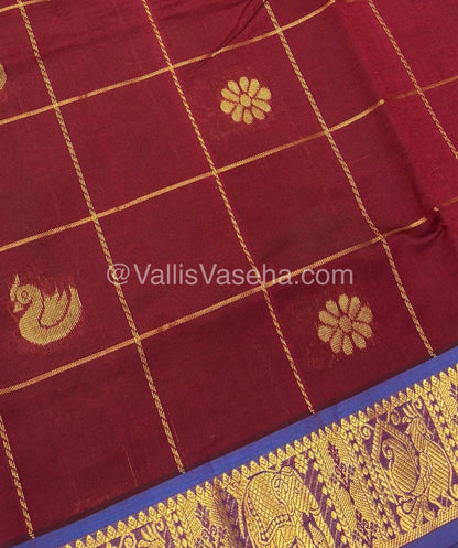 Semi Silk Cotton Saree - Maroon with Blue shade - VVSSC002