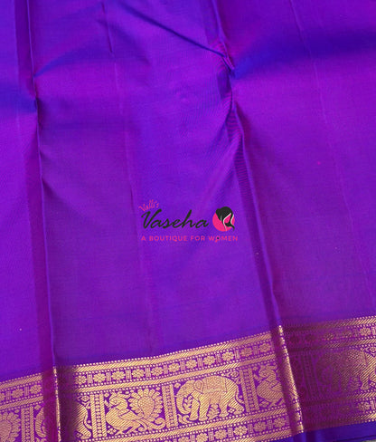 Pure Kanchipuram Silk Saree - Peach & Purple Combo - VVPS025