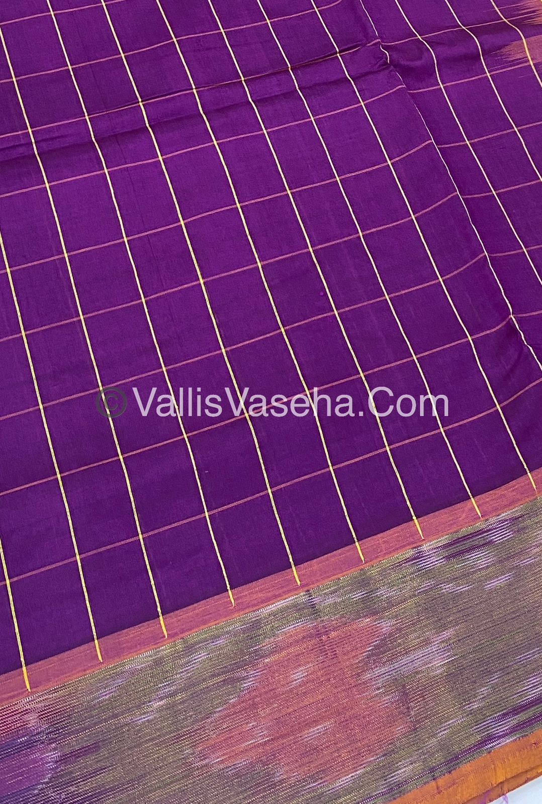 Semi Silk Cotton Saree - Purple &  Yellow - VVSSC001