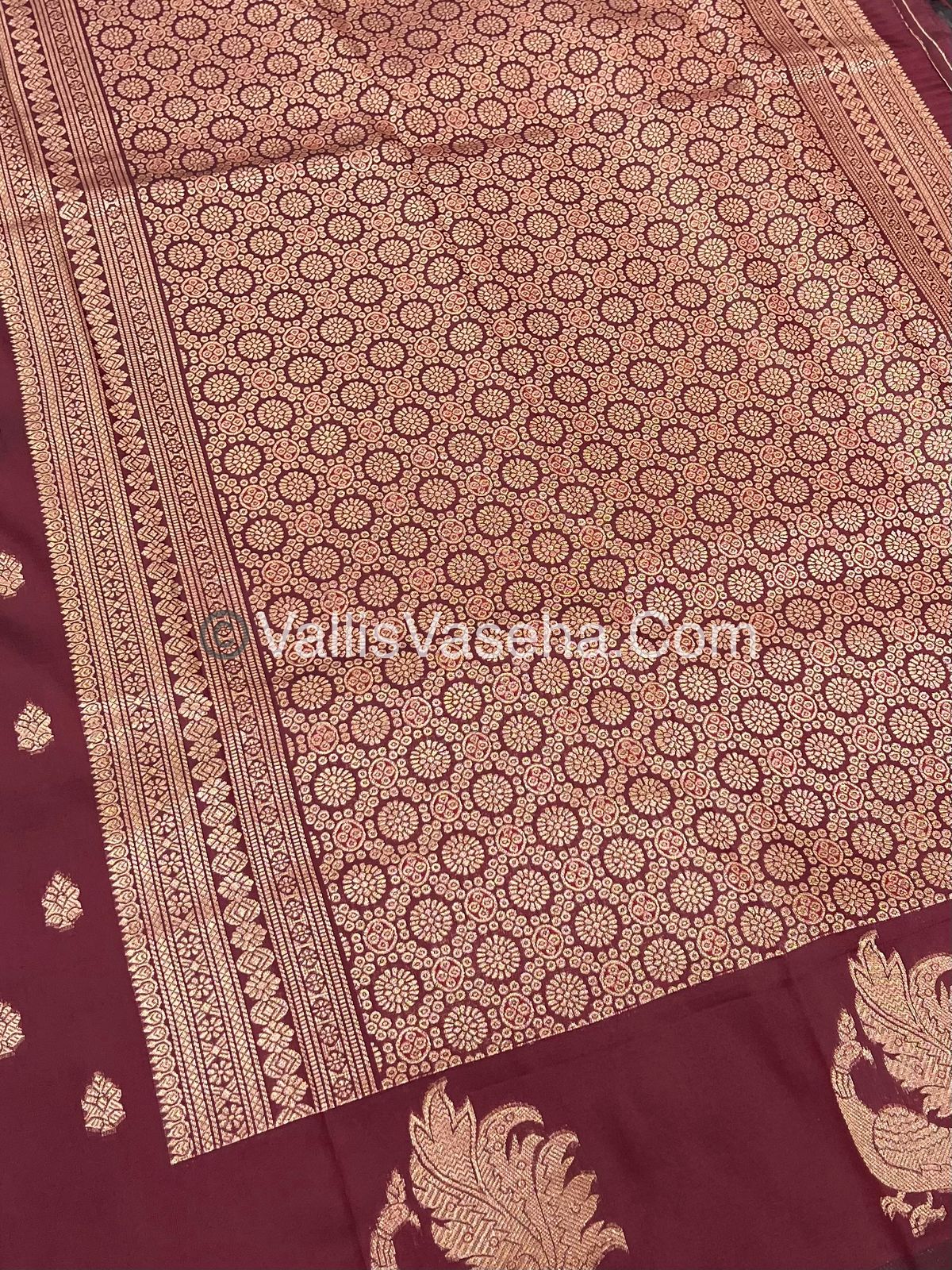 Semi Soft Silk - Peacock Butta Border - Maroon Shade -VVSSS014