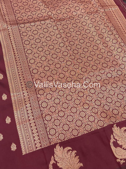 Semi Soft Silk - Peacock Butta Border - Maroon Shade -VVSSS014