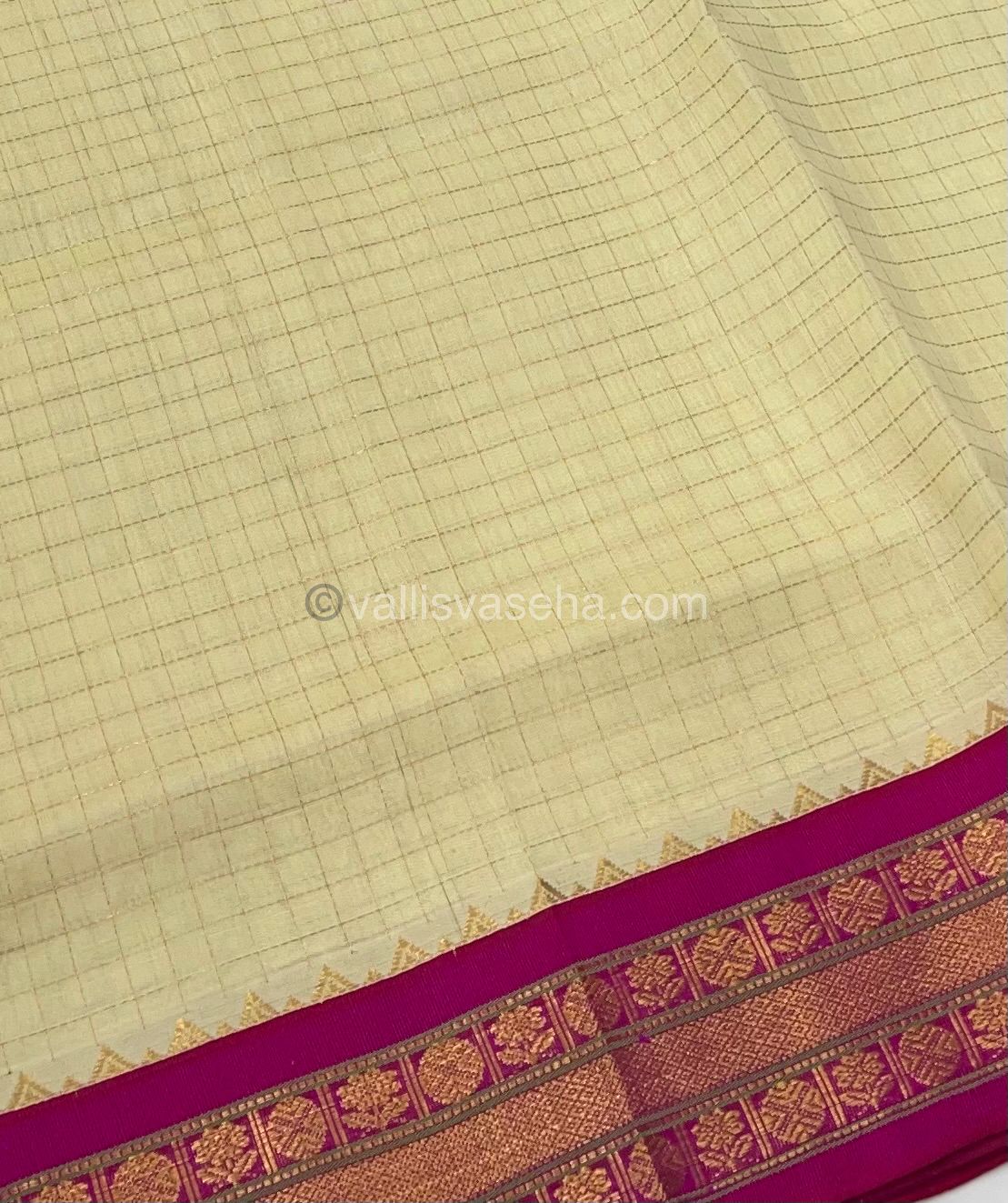 Pure Korvai Silk Cotton - Retta Petta Border - Cream( Half White )with Pink Combo - VVKSC010