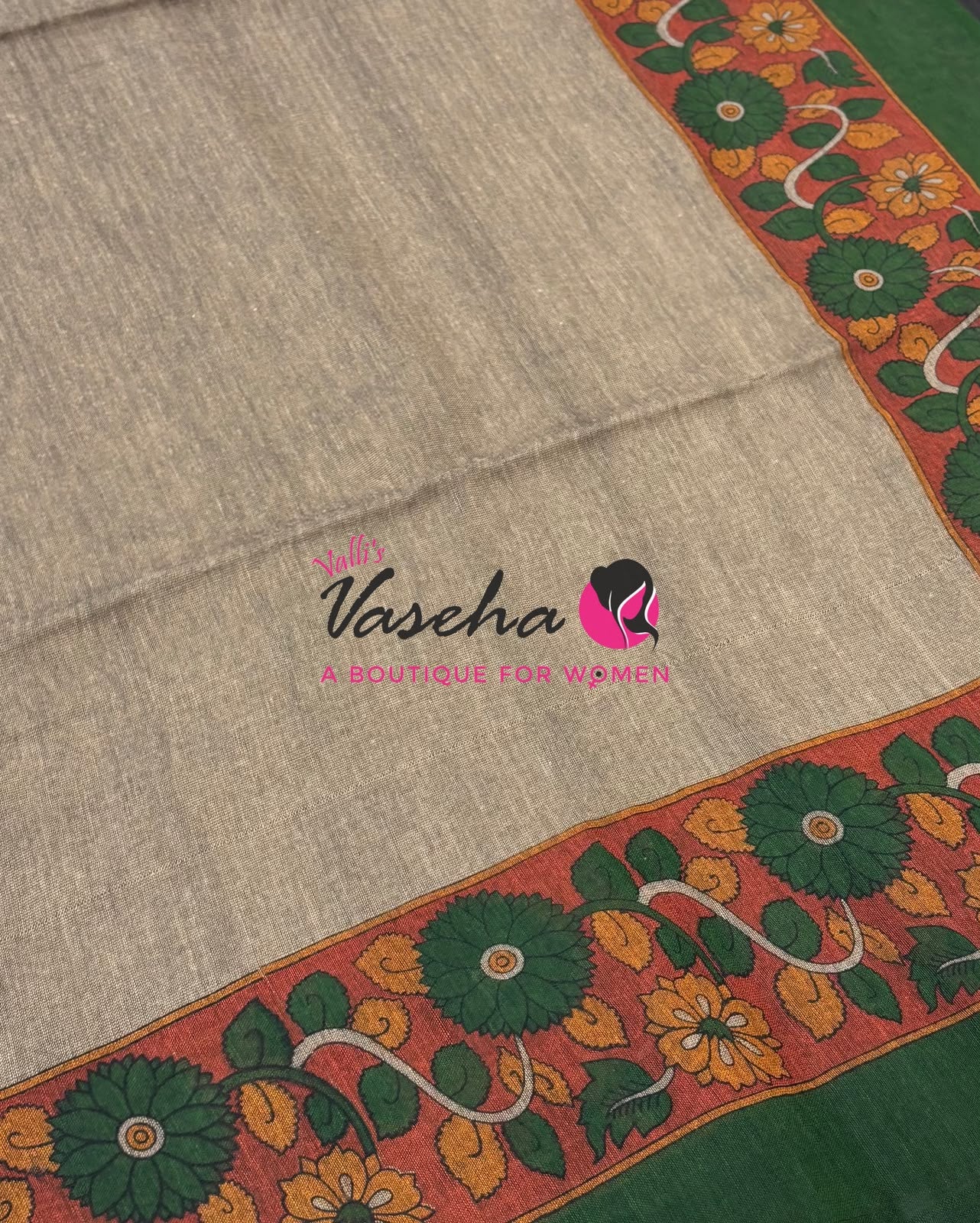 Handloom Cotton Sarees with Kalamkari Blouse - VVKCK004