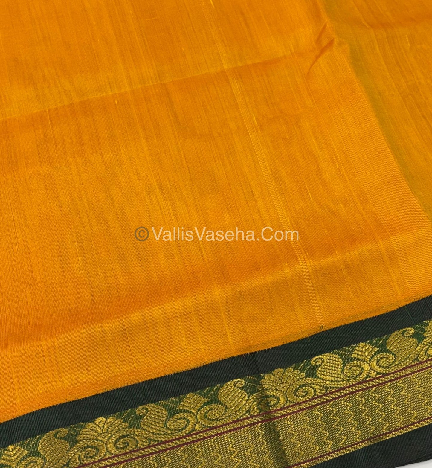 Pure Korvai Silk Cotton - Yellow with Green Combo - VVKSC007