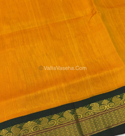 Pure Korvai Silk Cotton - Yellow with Green Combo - VVKSC007