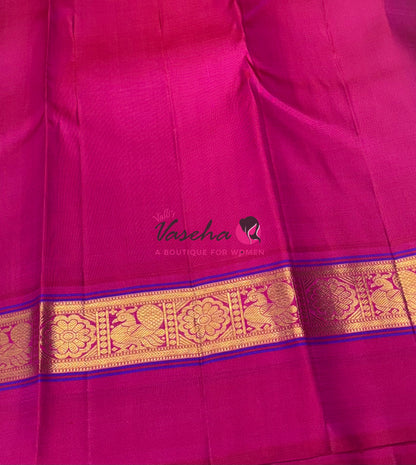 Pure Vintage Korvai Kanchipuram Silk Saree - Half White /Cream & Pink Combo - VVPS038