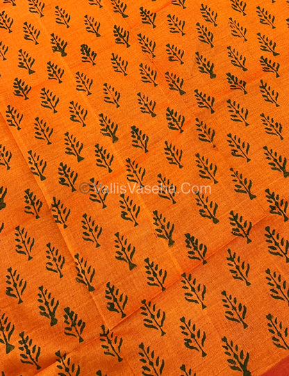 South Mixed Cotton - Mirror Work Embroidery - Green With  Orange - VVPCM002