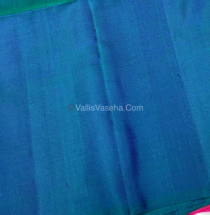 Pure Soft Silk Saree - Dupion Weaving - Dual Tone Pink & Peacock Blue Shade - VVPSS065