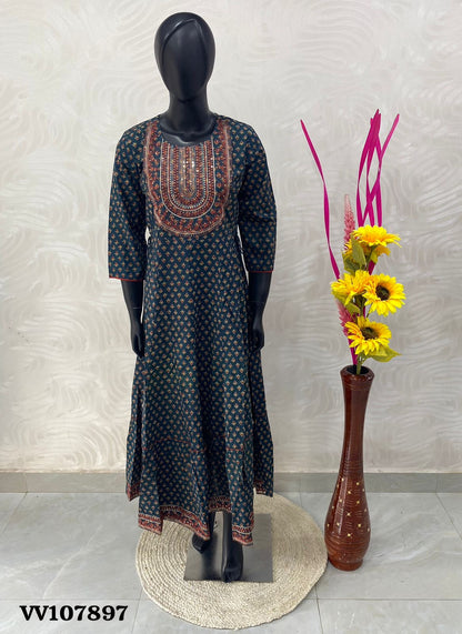 Ready Made - Long Floor Length Kurti - Green Shade - VV107897