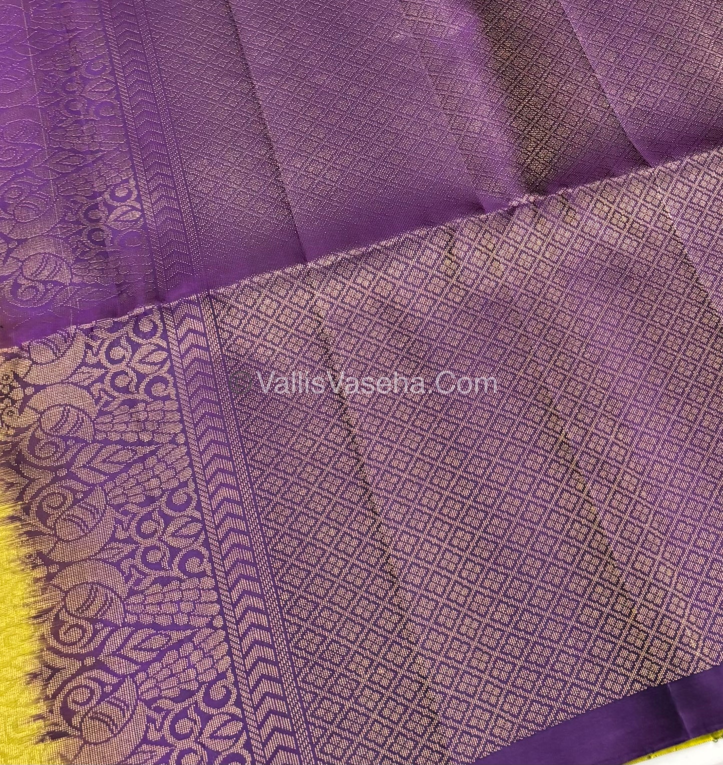 Pure Soft Silk Saree - Border Less  - Lemon Green & Purple Combo - VVPSS066