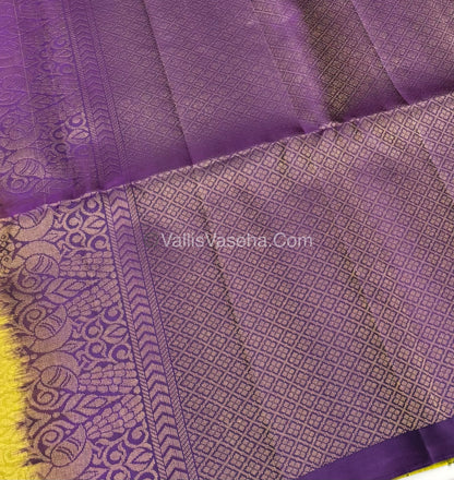 Pure Soft Silk Saree - Border Less  - Lemon Green & Purple Combo - VVPSS066