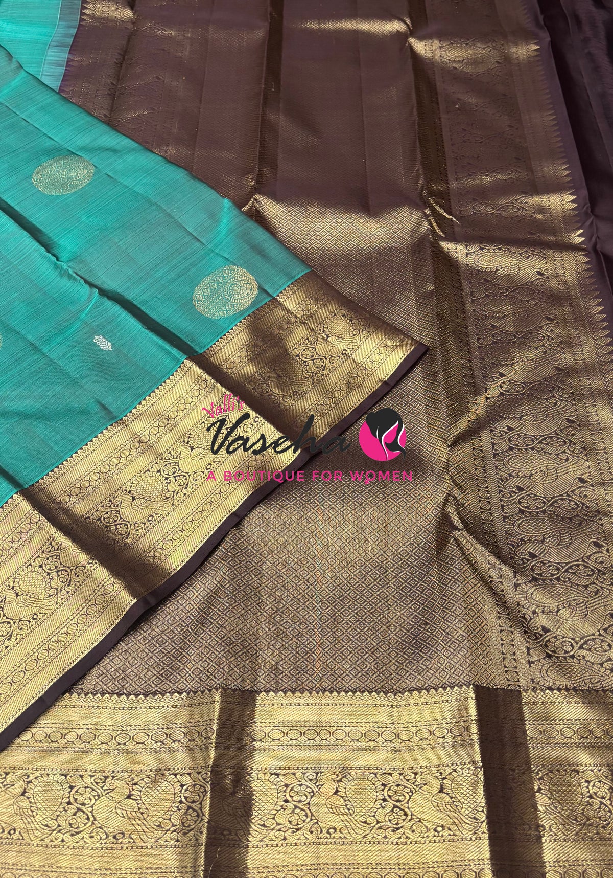 Pure Kanchipuram Silk Saree - Ramar Green With Brown - VVPS094