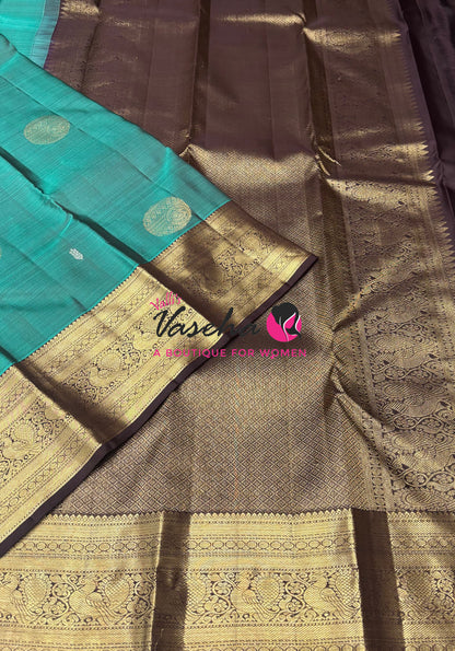 Pure Kanchipuram Silk Saree - Ramar Green With Brown - VVPS094
