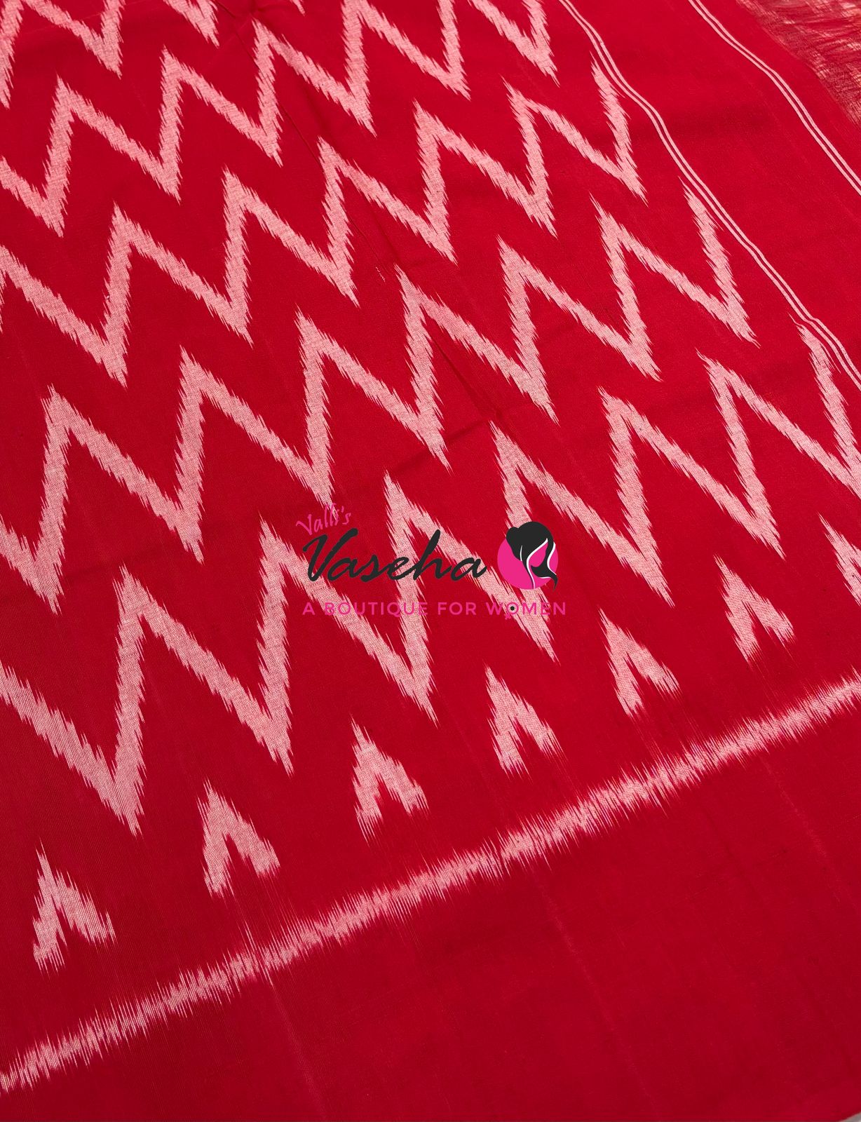 Double Ikkat Pure Cotton Saree -  Blue With Red  - VVIKS002