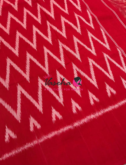 Double Ikkat Pure Cotton Saree -  Blue With Red  - VVIKS002