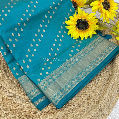 Semi Tussar Silk - Grand Pallu  - Blue Shade - VVSTS017