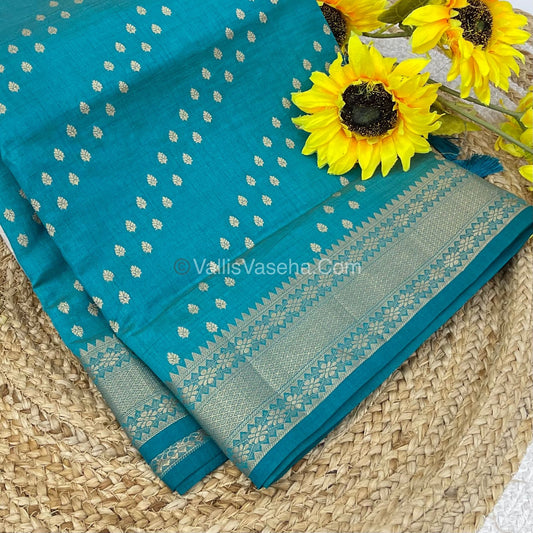 Semi Tussar Silk - Grand Pallu  - Blue Shade - VVSTS017