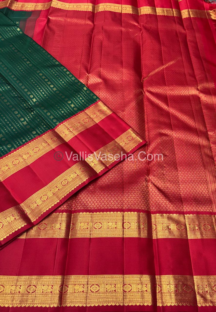Pure Vintage Korvai Kanchipuram Silk Saree - Green & Red Combo - VVPS021