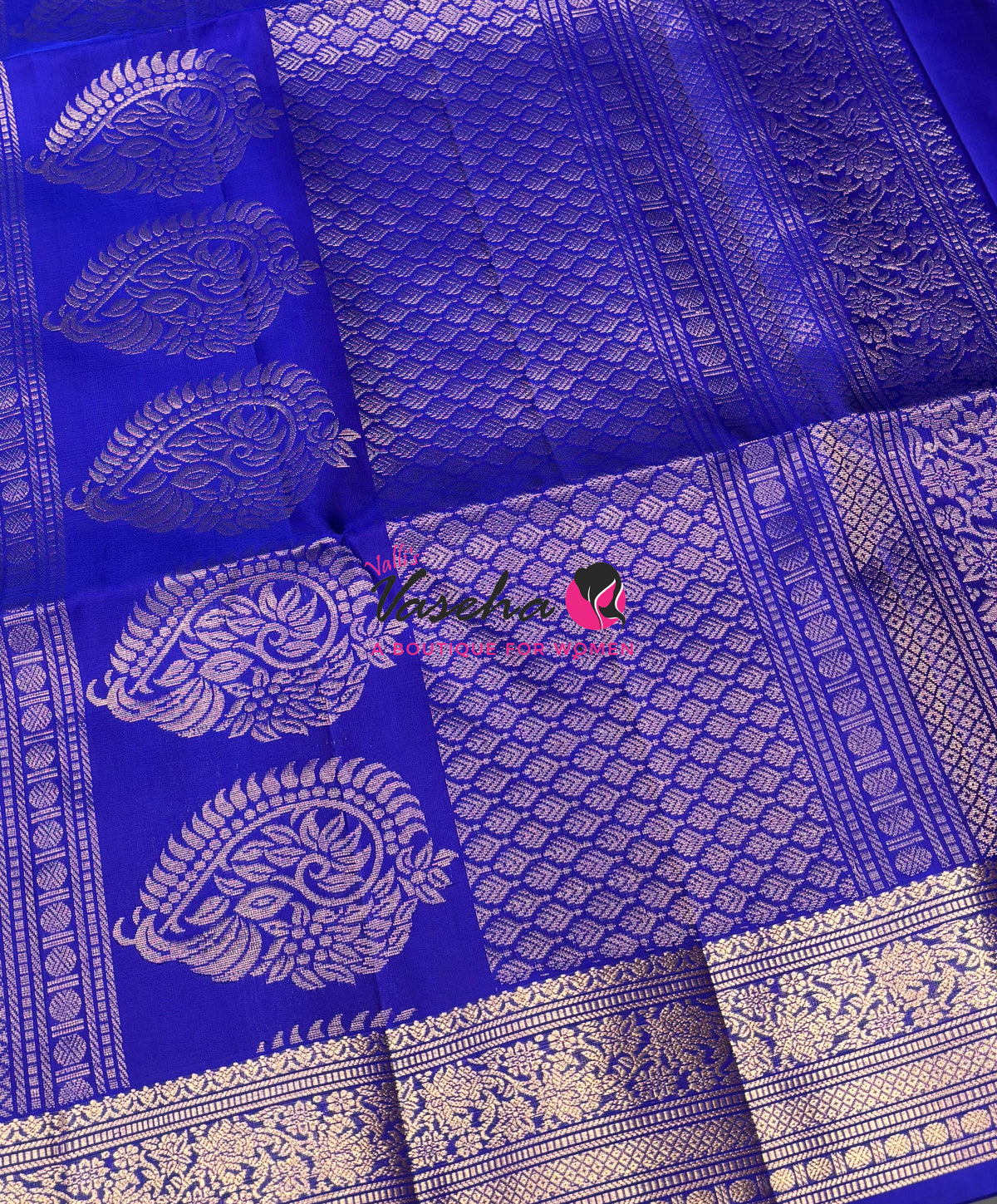 Pure Soft Silk Saree - Blue To Blue - Velum & Mayilum - Kanchi Border - VVPSS015