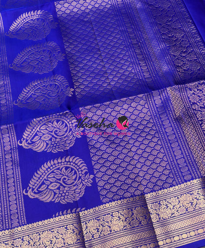 Pure Soft Silk Saree - Blue To Blue - Velum & Mayilum - Kanchi Border - VVPSS015