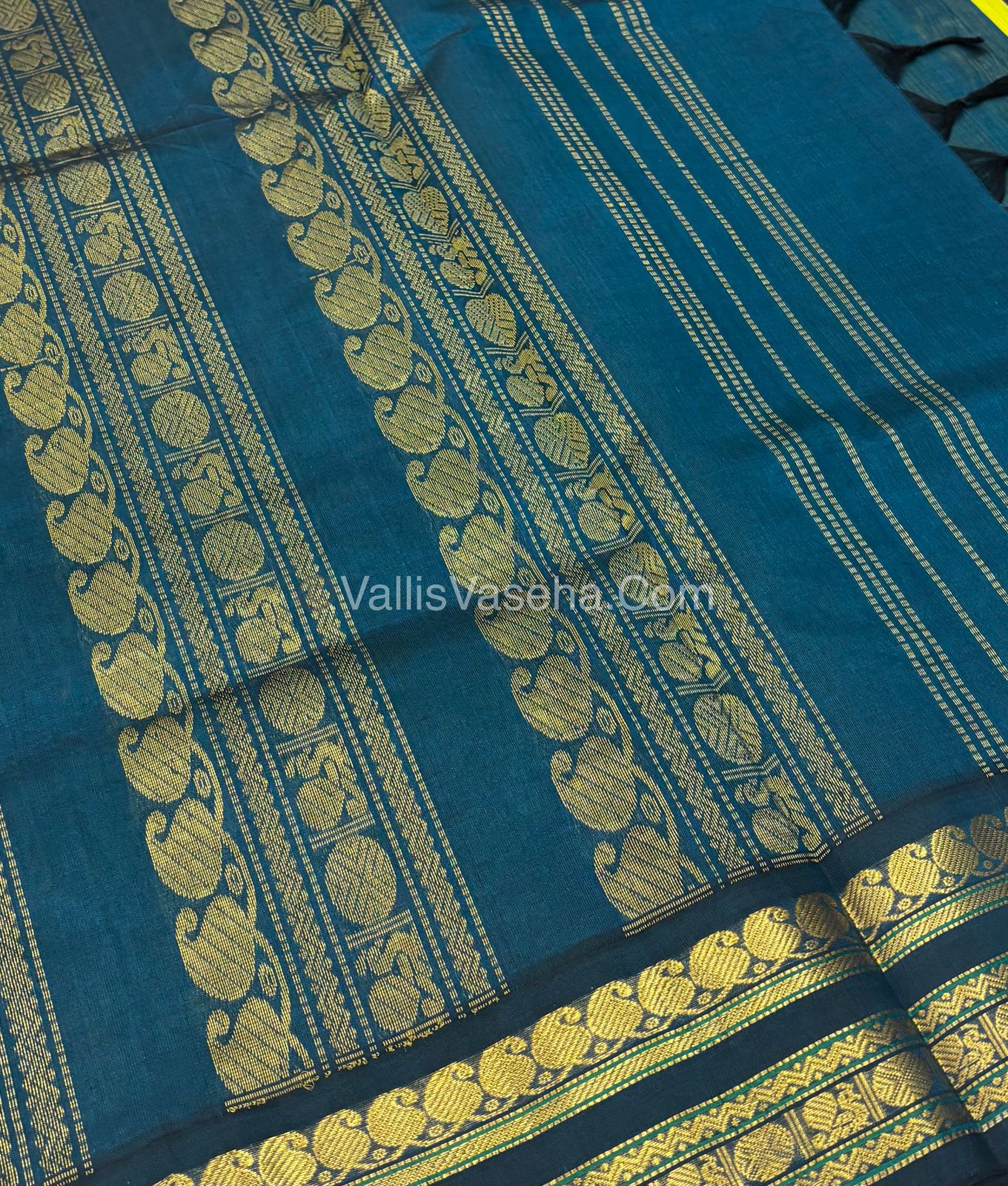 Pure Korvai Silk Cotton - Green with Blue- VVKSC025