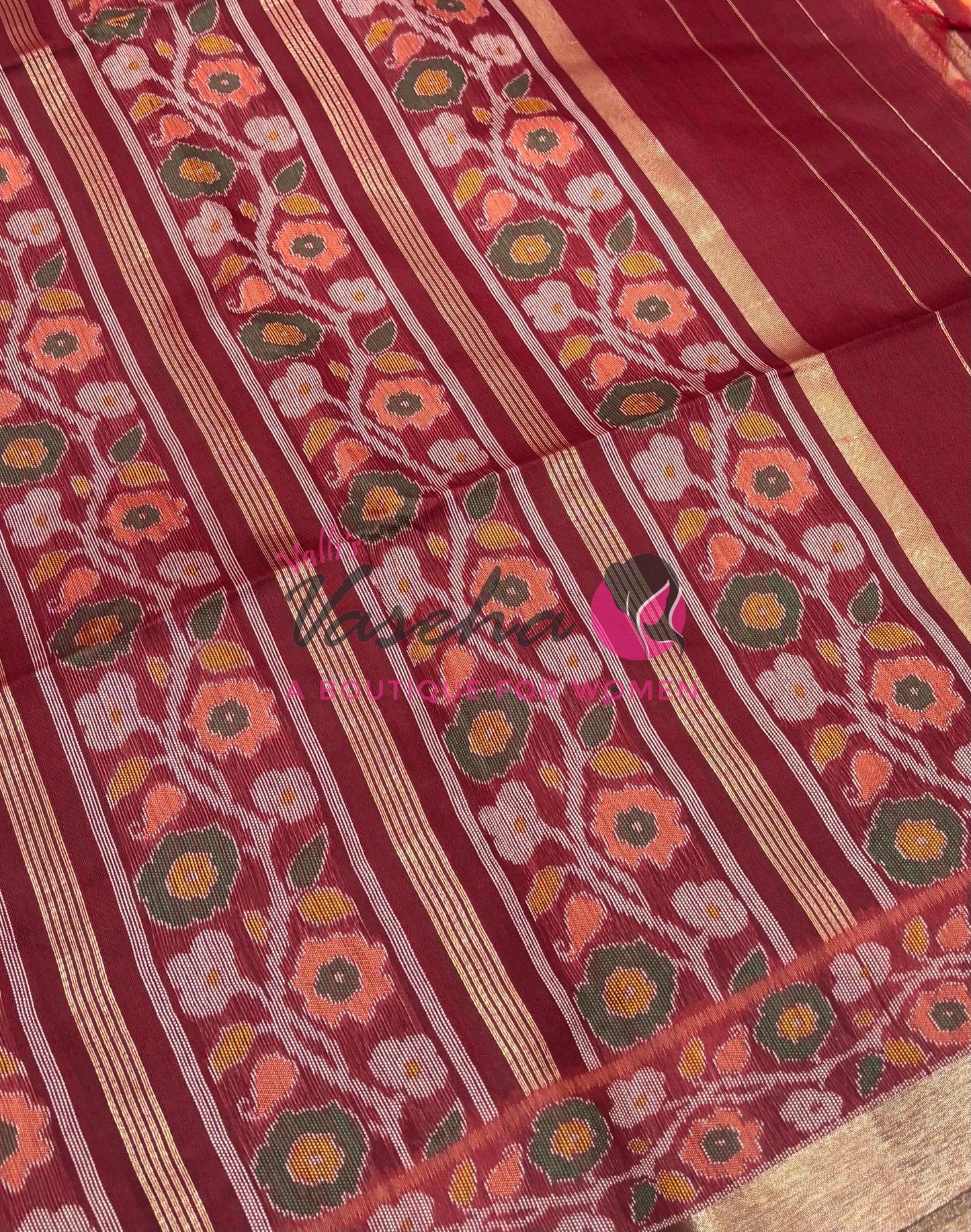 Semi Raw Silk - Peach With Maroon Shade - VVRS009