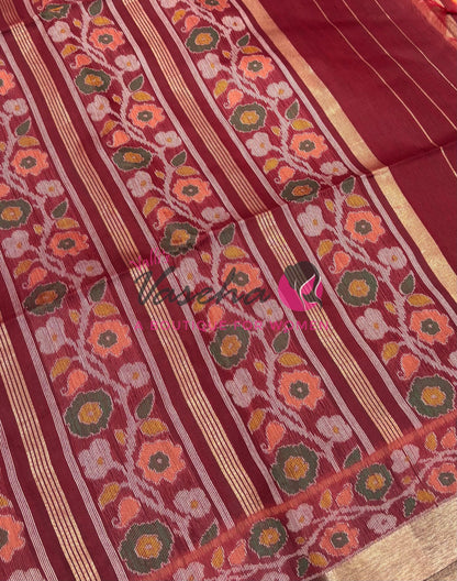 Semi Raw Silk - Peach With Maroon Shade - VVRS009