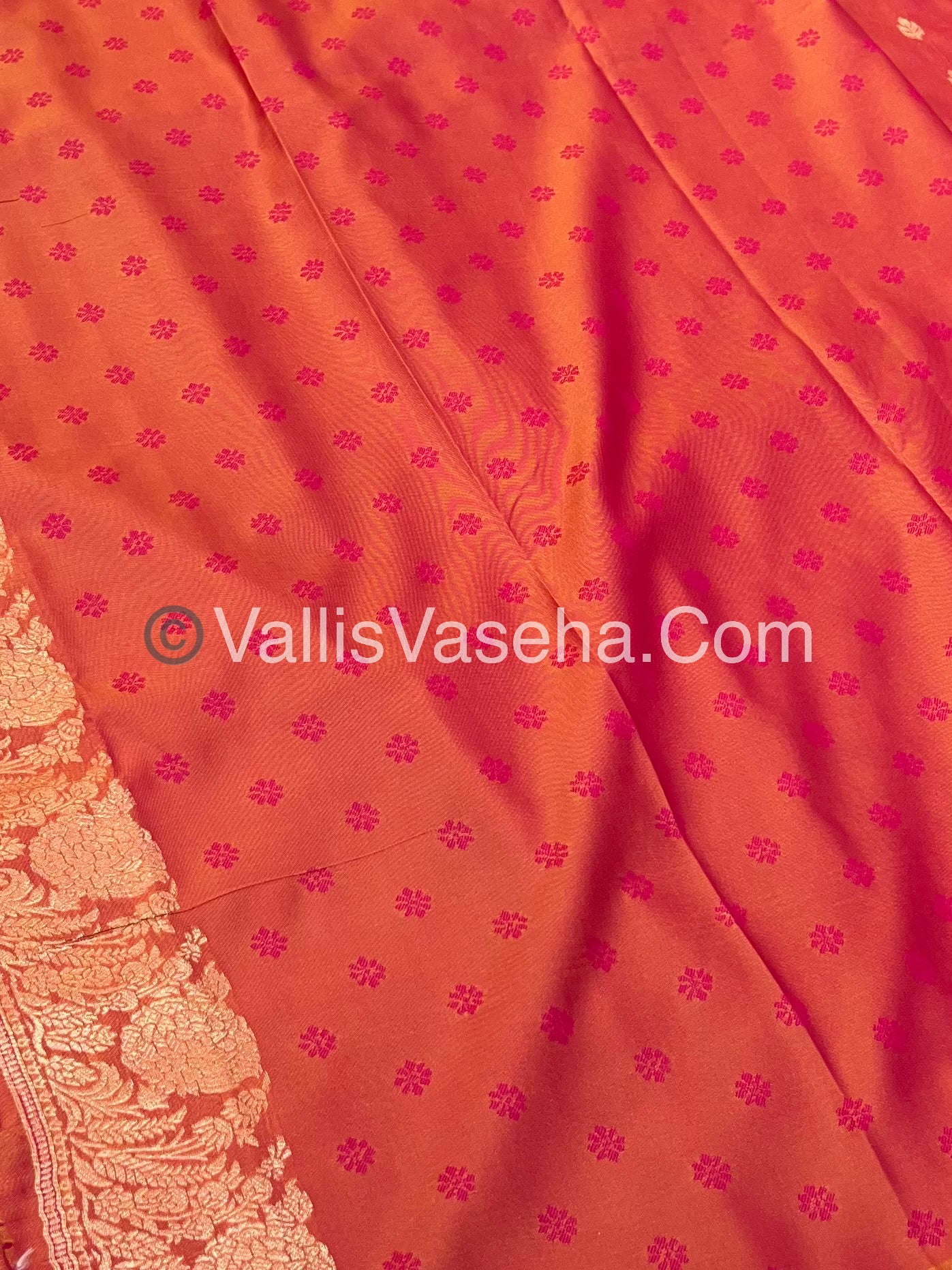 Semi Soft Silk with Border - Peachish Orange  Shade -VVSSS012
