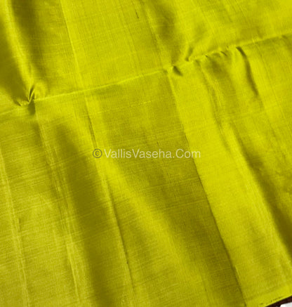 Pure Soft Silk Saree - Dupion Weaving - Brown & Lemon Green Shade - VVPSS065
