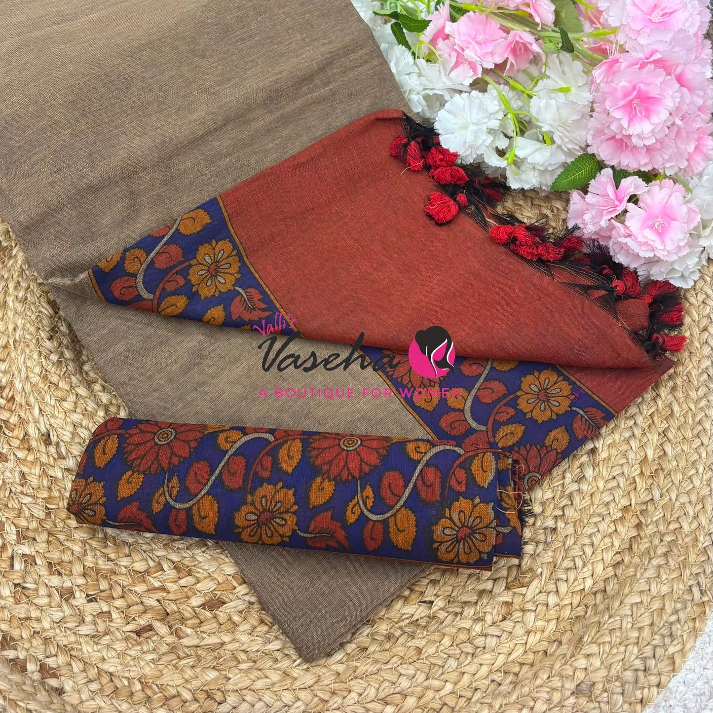 Handloom Cotton Sarees with Kalamkari Blouse - VVKCK004