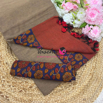 Handloom Cotton Sarees with Kalamkari Blouse - VVKCK004