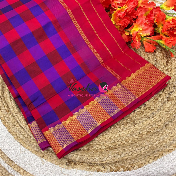 Semi Silk Cotton Saree |  Pazhum Pazhamum Checks Design |VVSSC011