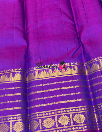 Pure Kanchipuram Silk Saree - Peacock Blue With Purplish Pink - VVPS098