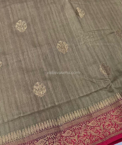 Bamboo Silk Saree - Dark Beige with Red Shade - VVBSS001