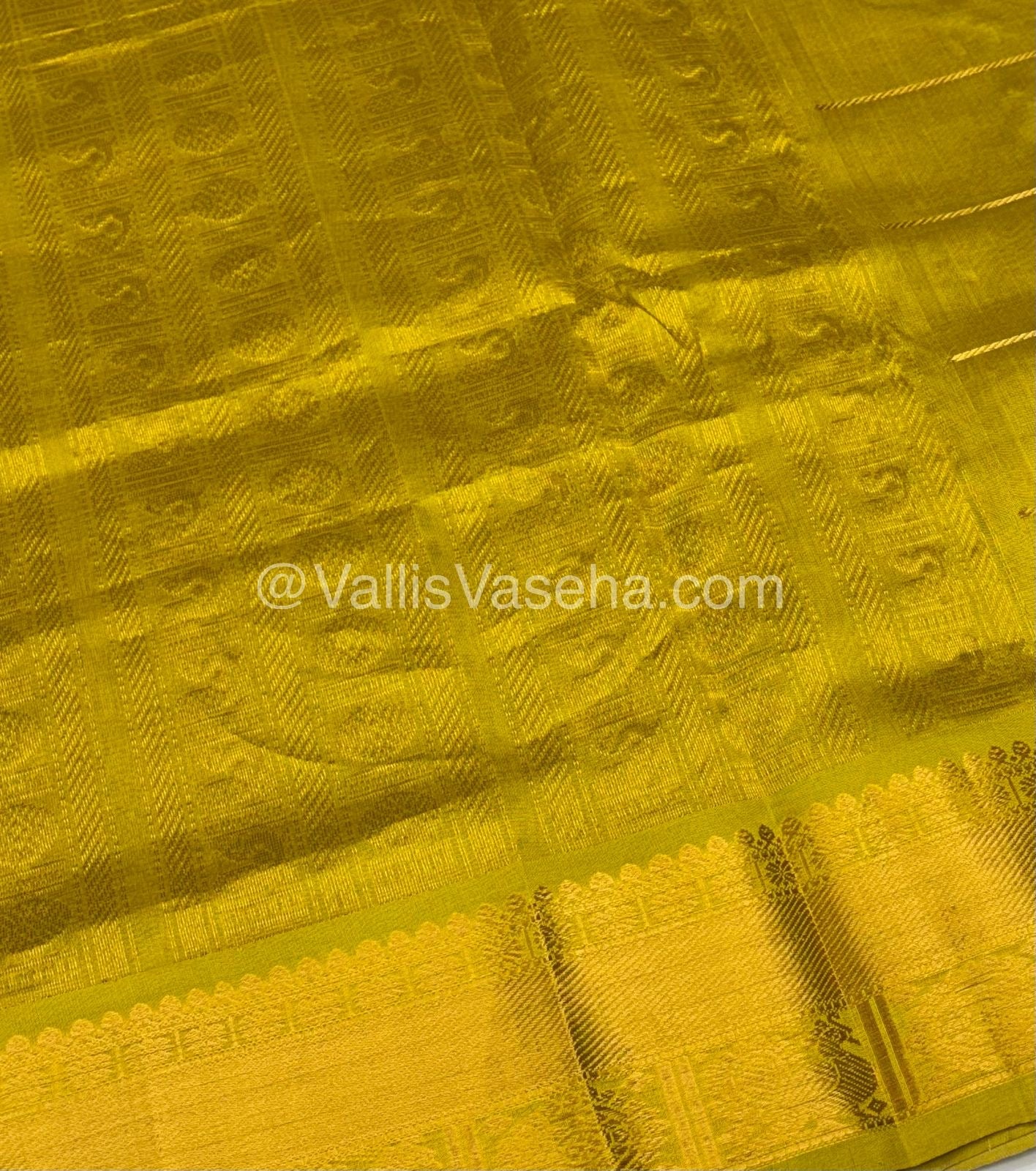 Pure Silk Cotton Saree - Mayil & Chakkaram Design - Cream With Lemon yellow Shade - VVMC001