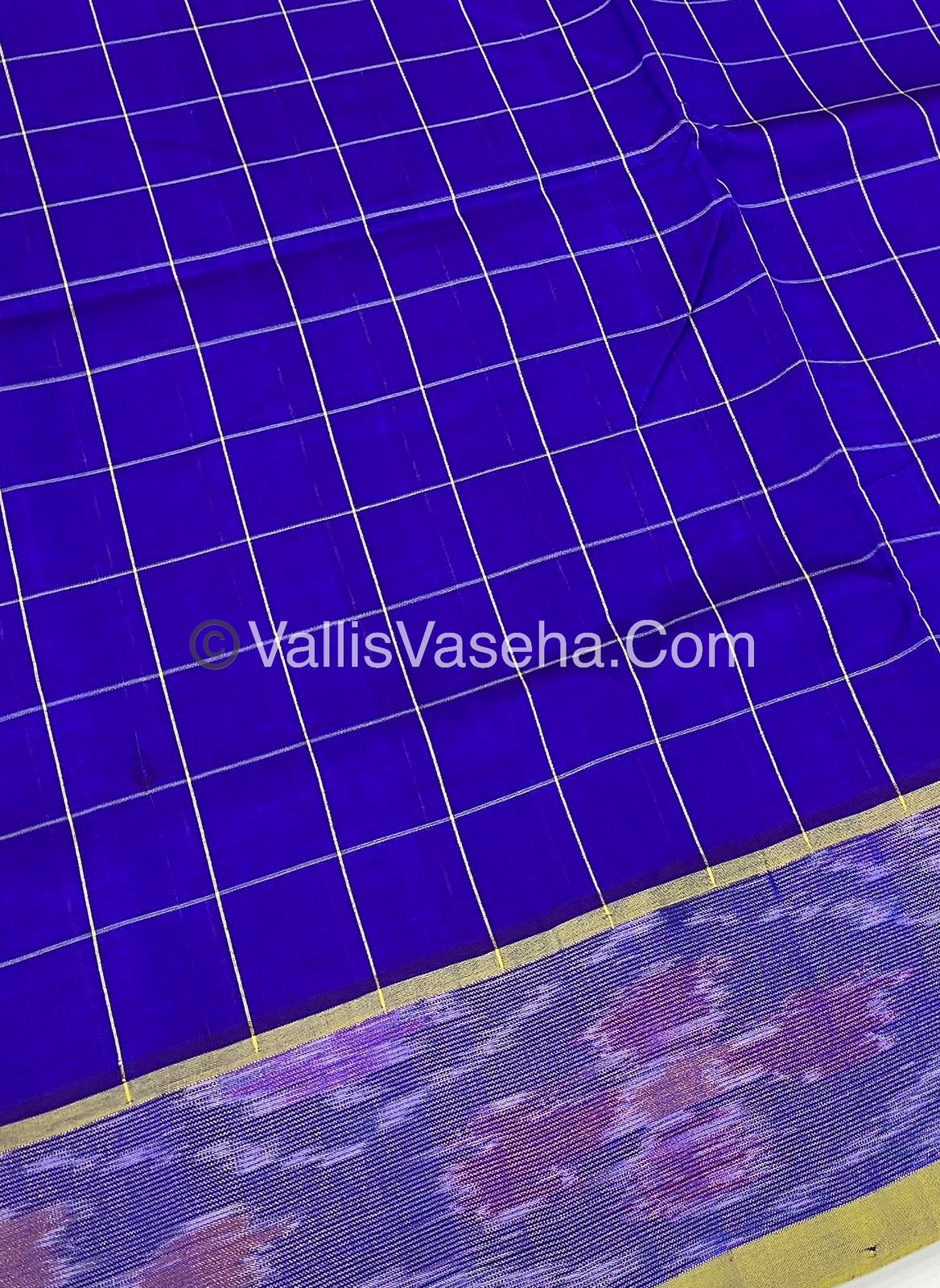 Semi Silk Cotton Saree - Blue & Yellow - VVSSC001