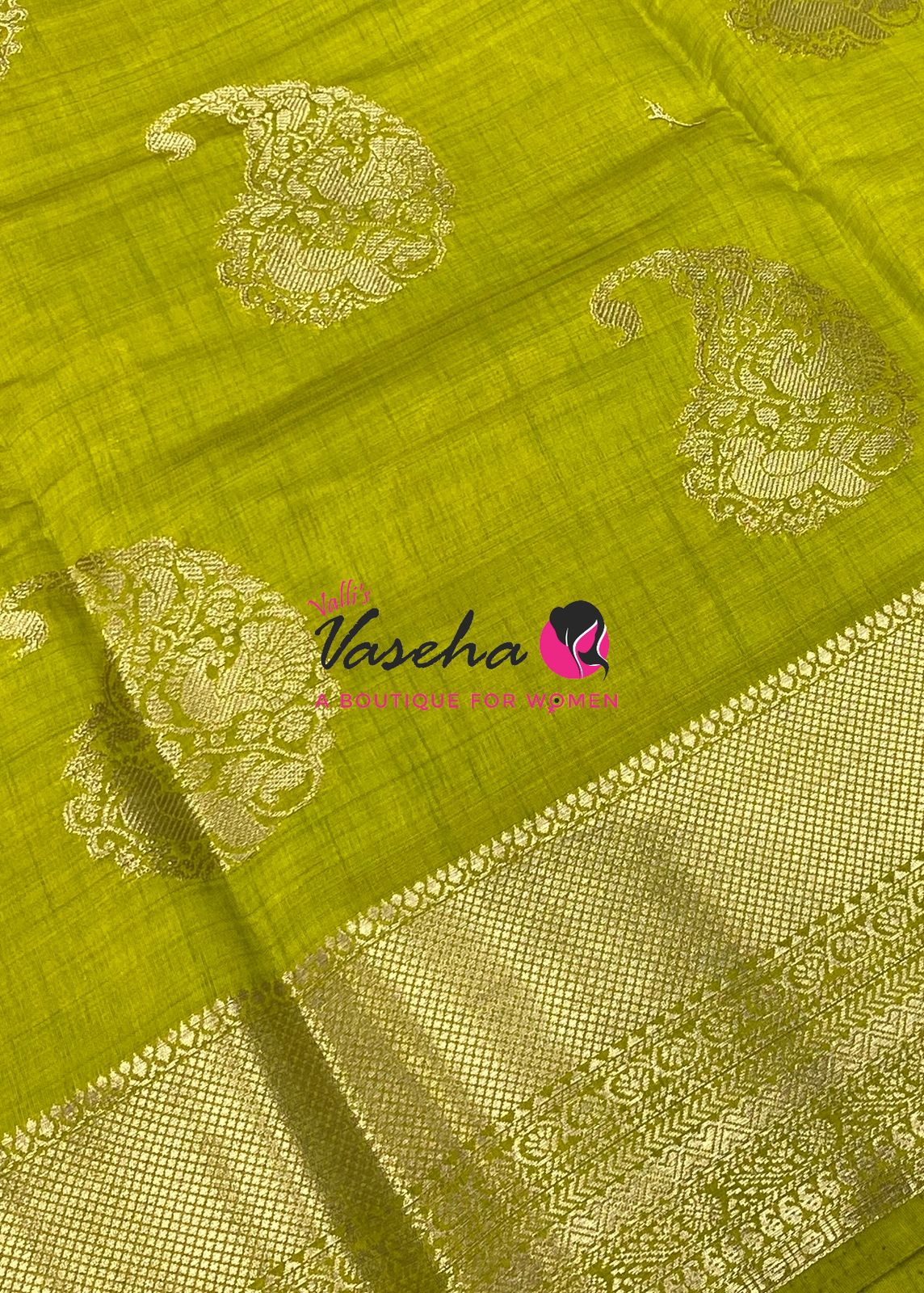 Semi Tussar Silk Saree | Lemon Green Shade |VVSTS055