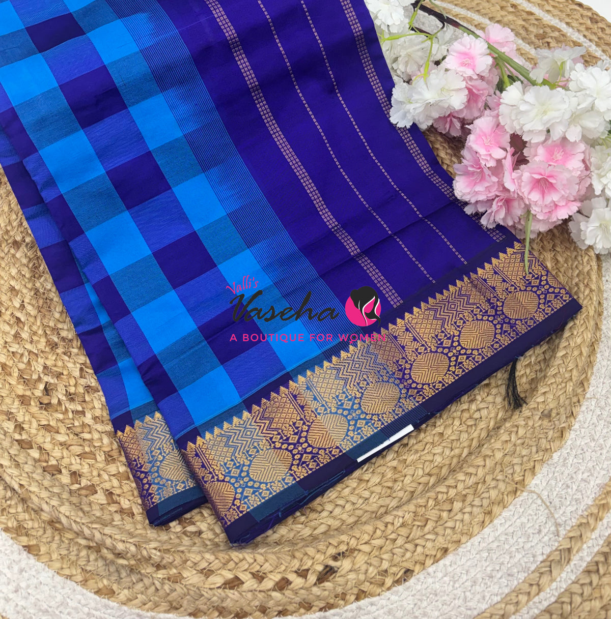 Semi Silk Cotton Saree |  Pazhum Pazhamum Checks Design |VVSSC018