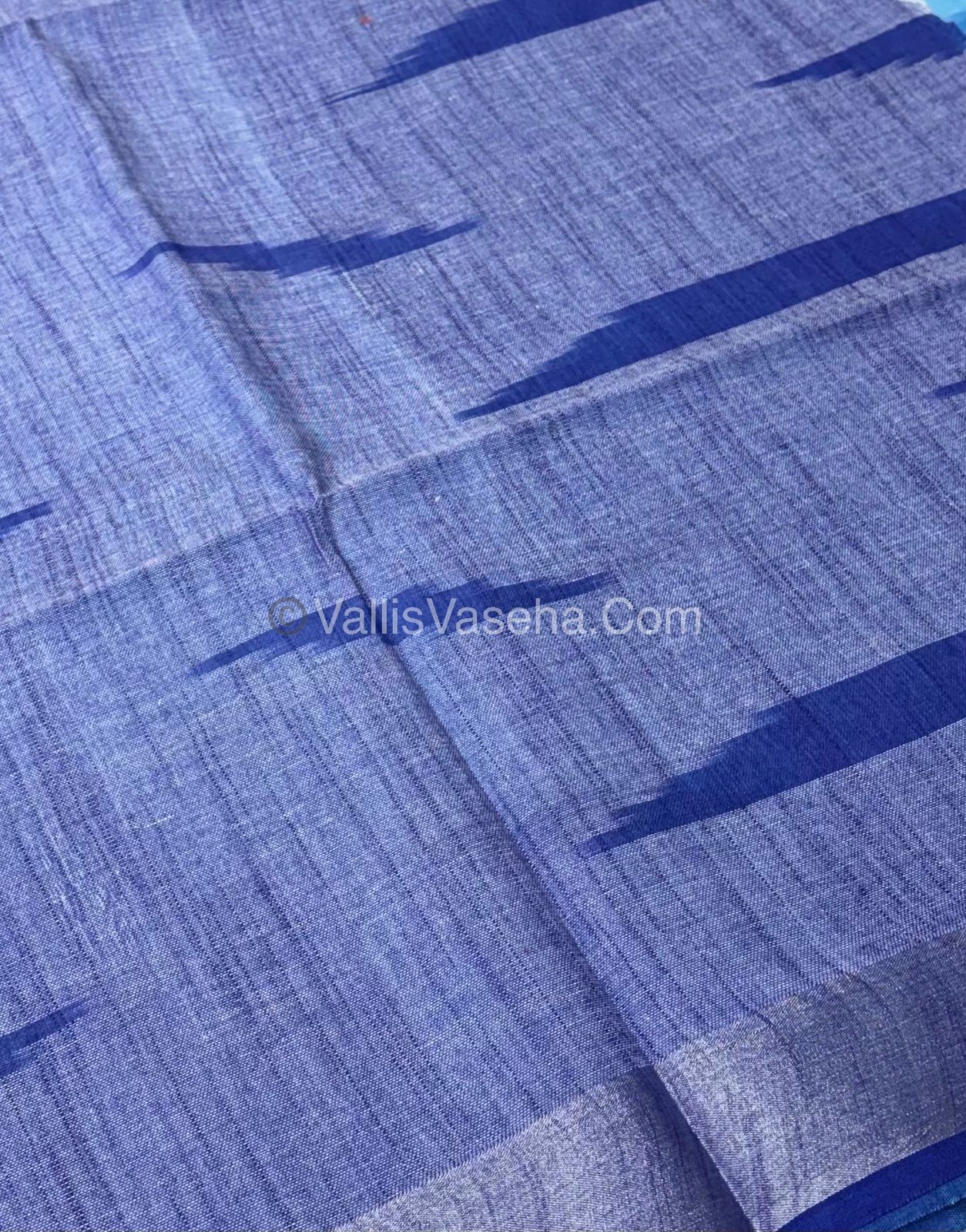 Bhagalpuri Linen Cotton Saree - Ikkat Print - Blue With Blue  Shade - VVBLC002