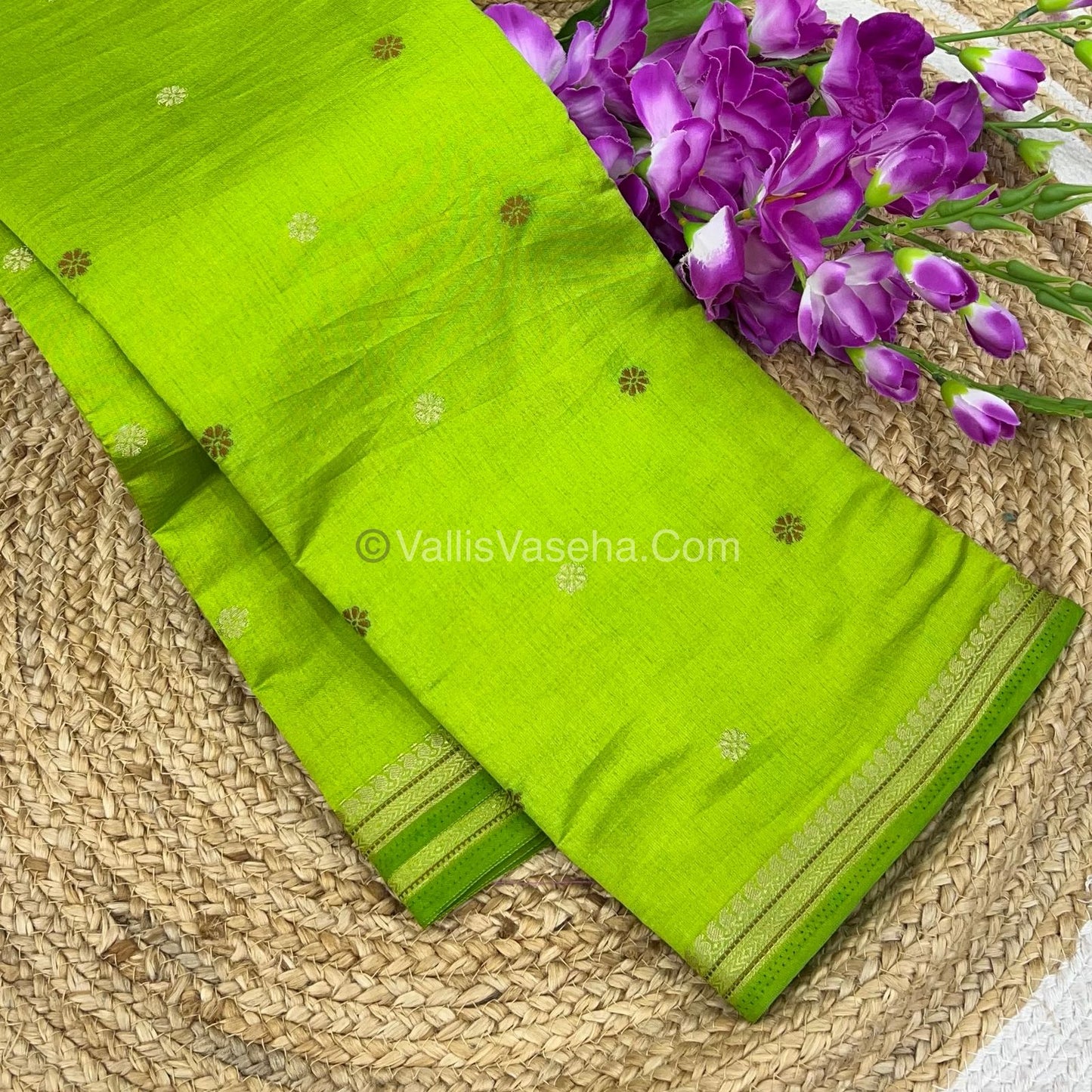 Semi Tussar Silk Saree - Lemon Green shade - VVSTS011