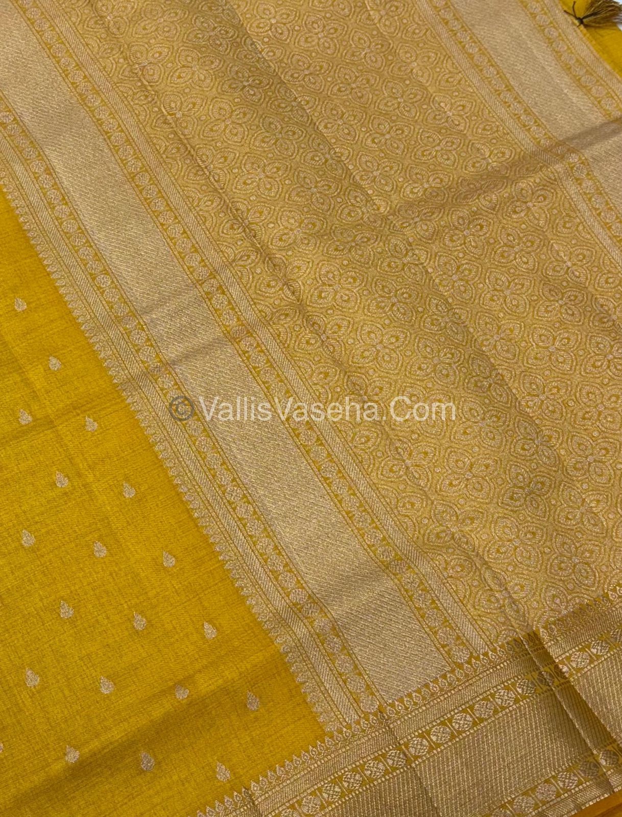 Semi Tussar Silk - Grand Pallu  - Yellow Shade - VVSTS023