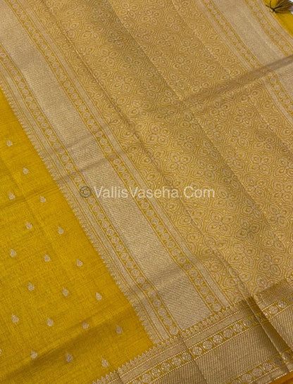 Semi Tussar Silk - Grand Pallu  - Yellow Shade - VVSTS023